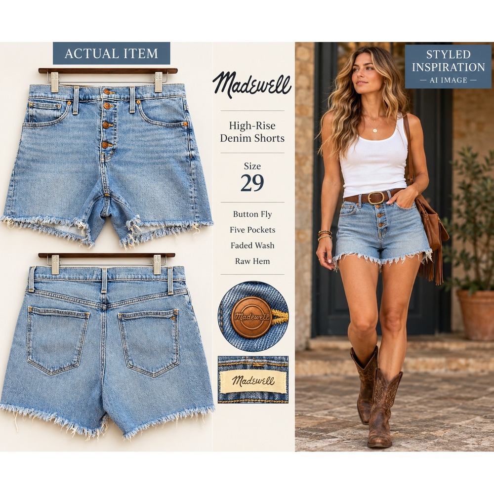 Madewell High-Rise Denim Shorts Womens Button Fly Blue 29 Excellent Coastal Boho